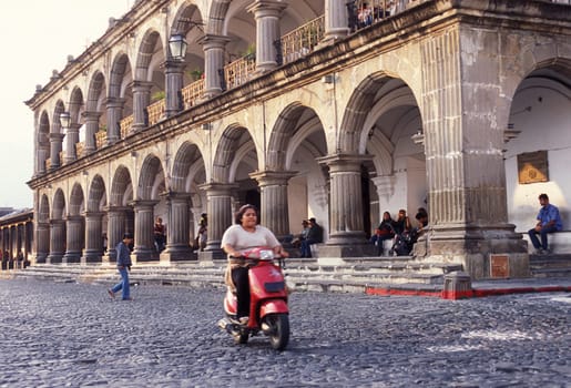 the main square in the old town in the city of Antigua in Guatemala in central America.