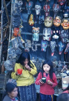 People in traditional clotes at the Market in the Village of Chichi or Chichicastenango in Guatemala in Central America.