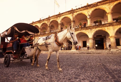 the main square in the old town in the city of Antigua in Guatemala in central America.