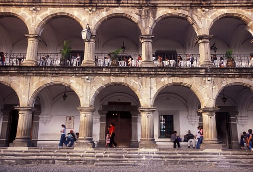 the main square in the old town in the city of Antigua in Guatemala in central America.