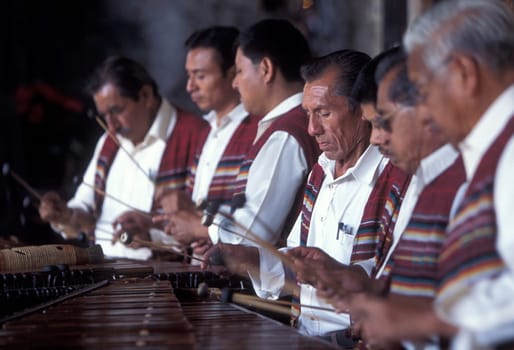 a music band plays in a hotel in the old town in the city of Antigua in Guatemala in central America.