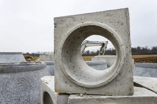 Concrete pipe on a construction site