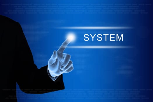 business hand pushing system button on a touch screen interface