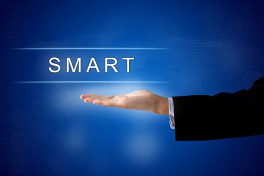smart button with business hand on a touch screen interface