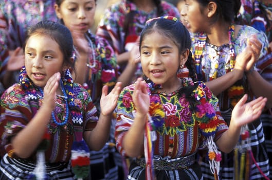 People in traditional clotes in the Village of Chichi or Chichicastenango in Guatemala in Central America.