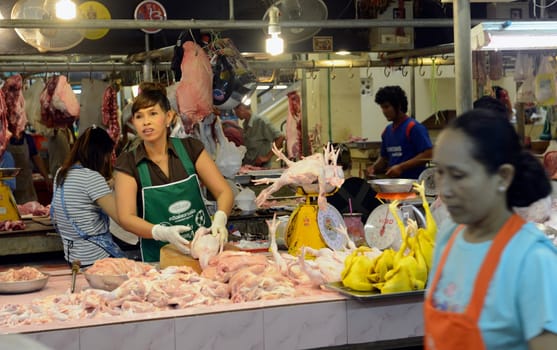 chicken at the day Market in the city of Phuket on the Phuket Island in the south of Thailand in Southeastasia...