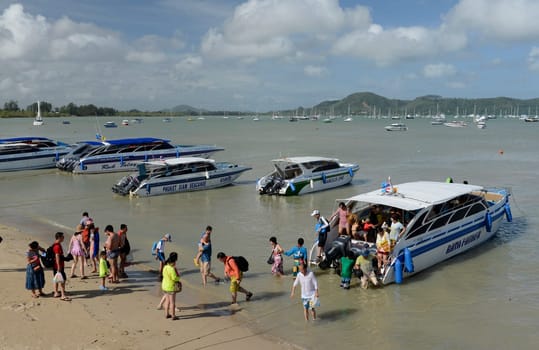 the pier of the tour boat to the Ao Phang Nga Nationalpark on the Phuket Island in the south of Thailand in Southeastasia...