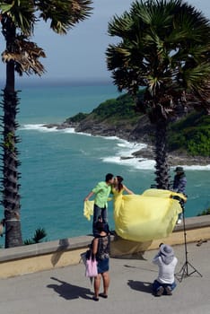 the view Point of Laem Promthep near Rawai Beach in the south on the Phuket Island in the south of Thailand in Southeastasia...