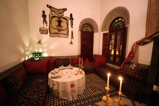 A Restaurant in the old City in the historical Town of Fes in Morocco in north Africa.