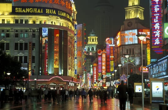 the Nanjing Dong Lu road in the City of Shanghai in china in east asia.