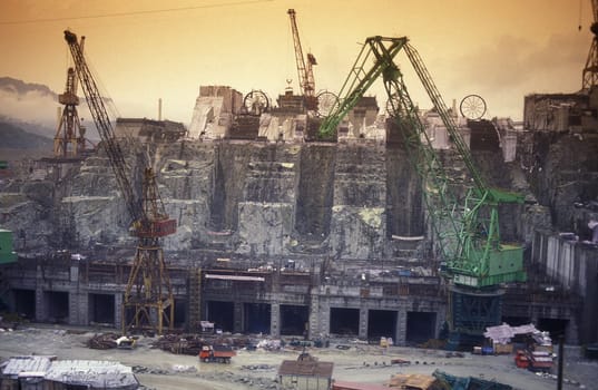 the constructions work at the three gorges dam project on the yangzi river in the province of hubei in china.