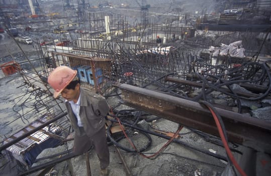 the constructions work at the three gorges dam project on the yangzi river in the province of hubei in china.