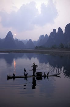 the landscape at the Li River near Yangshou near the city of Guilin in the Province of Guangxi in china in east asia.