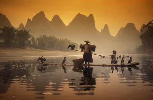 the landscape at the Li River near Yangshou near the city of Guilin in the Province of Guangxi in china in east asia.