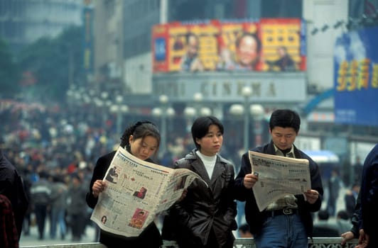 People at the main square in the city of Chongqing in the province of Sichuan in china in east asia.