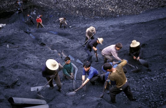 the coal workers in the village of fengjie in the three gorges valley up of the three gorges dam project in the province of hubei in china.
