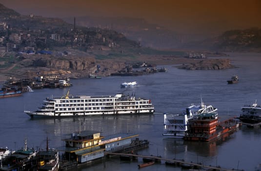 the landscape of the yangzee river in the three gorges valley up of the three gorges dam projecz in the province of hubei in china.