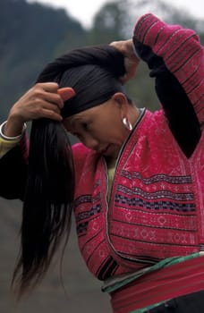 a farmer women in the rice fields of the village of Longsheng in the province Guangxi in south of China.