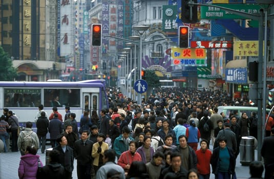 the Nanjing Dong Lu road in the City of Shanghai in china in east asia.