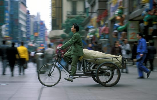 a bicycle transport in the City of Shanghai in china in east asia.