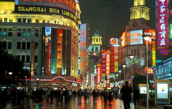 the Nanjing Dong Lu road in the City of Shanghai in china in east asia.