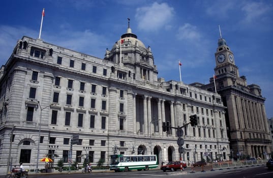 the Bund at the Huangpu River in the City of Shanghai in china in east asia.