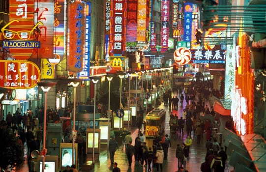 the Nanjing Dong Lu road in the City of Shanghai in china in east asia.