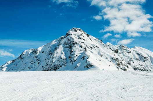 Alpine mountains under the snow in winter