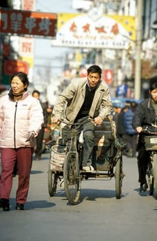 a bicycle transport in the City of Shanghai in china in east asia.