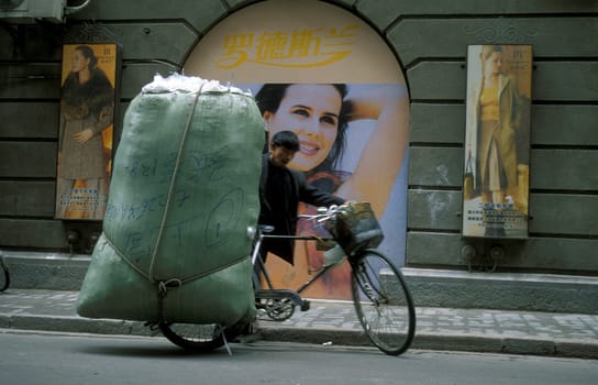 a bicycle transport in the City of Shanghai in china in east asia.