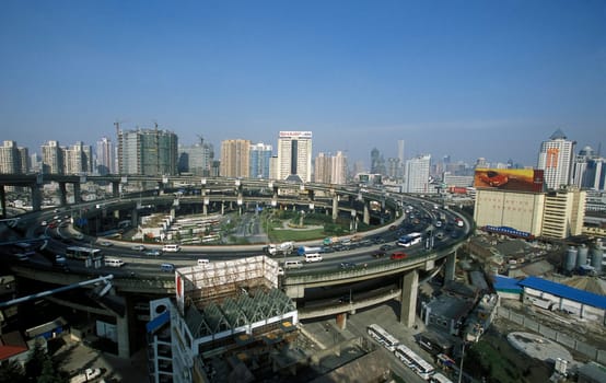 a Bridge road at the Huangpu River in the City of Shanghai in china in east asia.