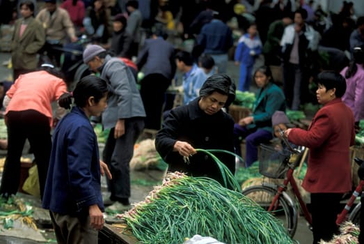 a market in the village of Badong on the yangzee river in the three gorges valley up of the three gorges dam projecz in the province of hubei in china.