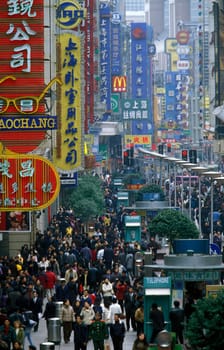 the Nanjing Dong Lu road in the City of Shanghai in china in east asia.