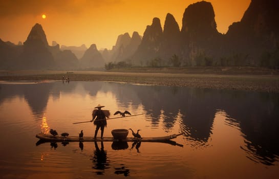 the landscape at the Li River near Yangshou near the city of Guilin in the Province of Guangxi in china in east asia.