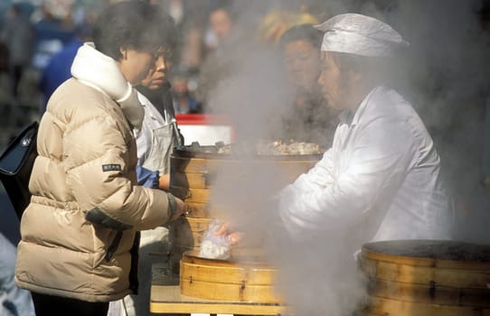 a chinese food stall in the City of Shanghai in china in east asia.