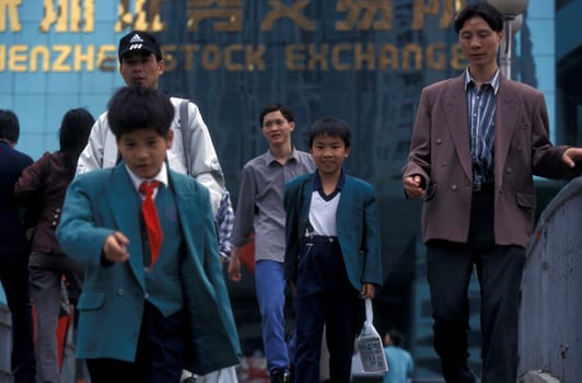 the stock market exchange in the city of Shenzhen north of Hong Kong in the province of Guangdong in china in east asia.