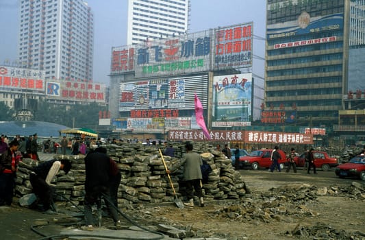 construction in the city of Shenzhen north of Hong Kong in the province of Guangdong in china in east asia.