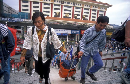 the train station and border to hong kong in the city of Shenzhen north of Hong Kong in the province of Guangdong in china in east asia.