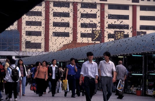 the train station and border to hong kong in the city of Shenzhen north of Hong Kong in the province of Guangdong in china in east asia.
