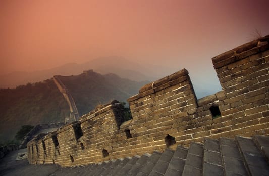 the great wall near the city of beijing in the east of china in east asia.
