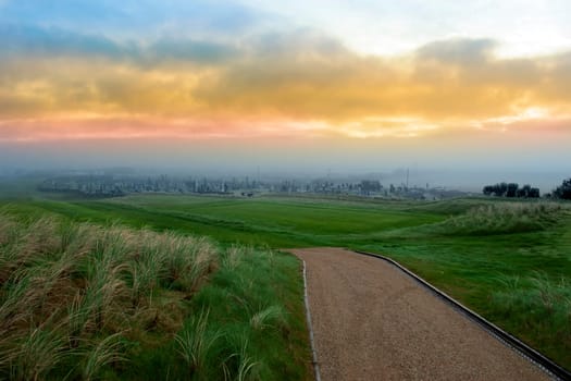 Fog rolling into the graveyard next to Ballybunion golf course in county Kerry Ireland