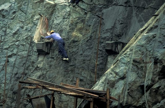 the constructions work at the three gorges dam project on the yangzi river in the province of hubei in china.