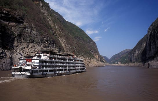 the landscape of the yangzee river in the three gorges valley up of the three gorges dam projecz in the province of hubei in china.