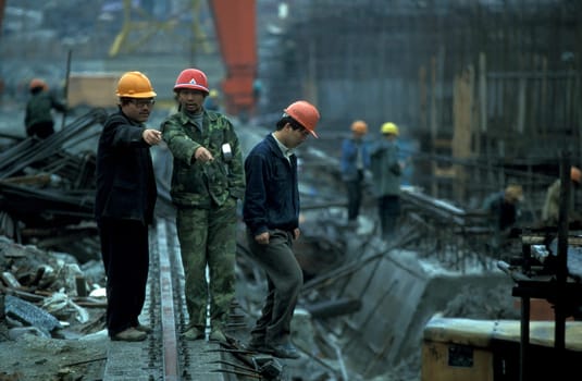 the constructions work at the three gorges dam project on the yangzi river in the province of hubei in china.
