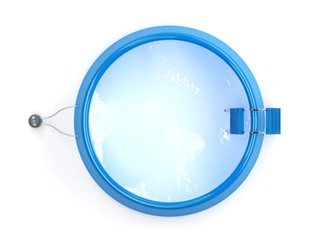 Top view of inflatable swimming pool on white background