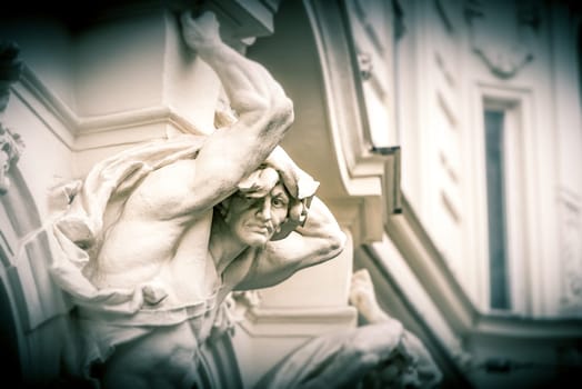 Statue on building in Vienna, Austria. Europe travel.