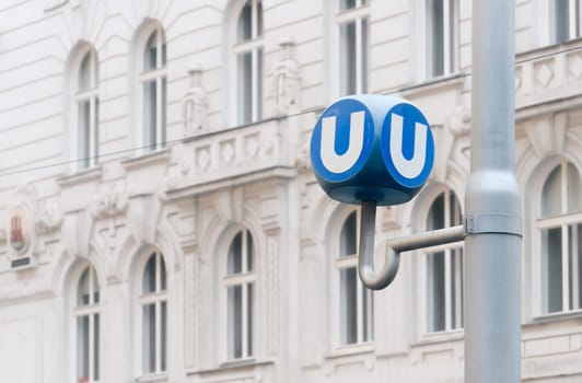 Transportation station in Vienna, Austria. Sign of  u bahn transport system. Europe travel.