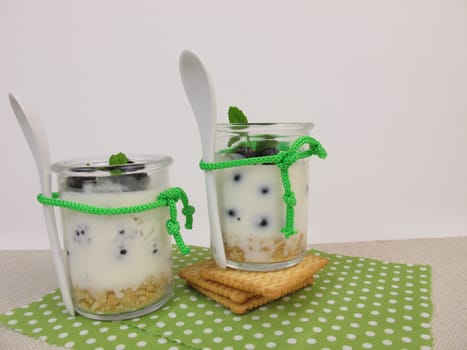 Berries Buttermilk cake in the glass without baking