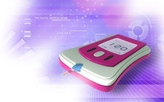 Digital illustration of Blood glucose meter in colour background