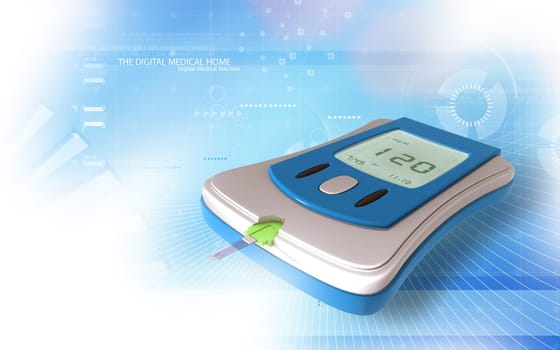 Digital illustration of Blood glucose meter in colour background